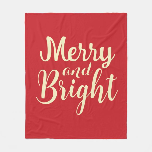 Merry och Bright christmas helgdag script red Fleecefilt (Framsidan)