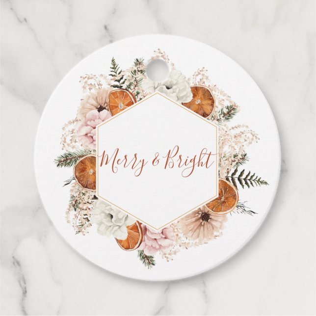 Merry och Bright Citrus Gräs Helgdag Gåvor Etiketter (Framsida)