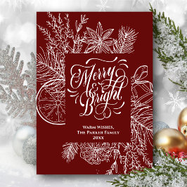 Merry och Bright Citrus Gräs Träd Bough Red Simple Julkort