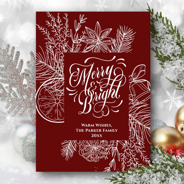 Merry och Bright Citrus Gräs Träd Bough Red Simple Julkort (Skapare uppladdad)