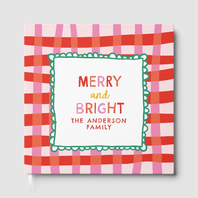 Merry och Bright Colorful Gingham, eget namn Gästböcker (Framsida)