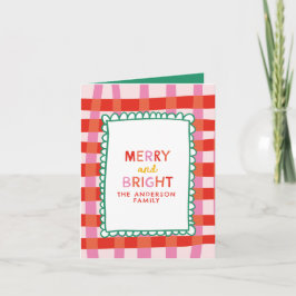 Merry och Bright Colorful Gingham, eget namn Helgkort