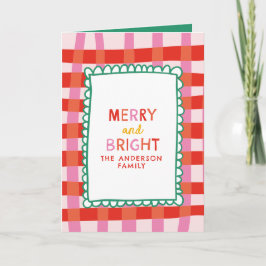 Merry och Bright Colorful Gingham, eget namn Helgkort