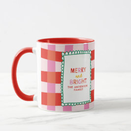 Merry och Bright Colorful Gingham, eget namn Mugg