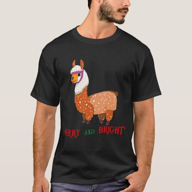 Merry och bright Cute Llama T Shirt (Framsida)