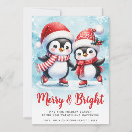 Merry och Bright Cute Penguin Blue Red God God God Julkort