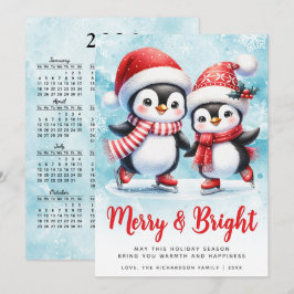 Merry och Bright Cute Penguin Blue Red God God God Julkort