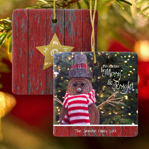 Merry och Bright Cute Rustic Snögubbe Träd Keepsak Julgransprydnad Keramik