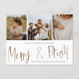 Merry och Bright Faux Guld 3 Photo jul Vykort