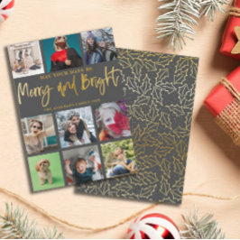 Merry och Bright Faux Guld 9 Fotojul Julkort