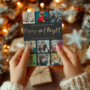 Merry och Bright Faux Guld 9 Fotojul Julkort