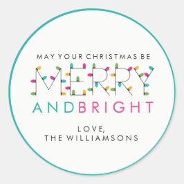 Merry och Bright Festive Julgran Ljus Runt Klistermärke