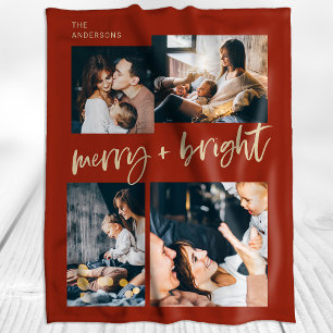 Merry och Bright Flerfoto Grid jul Fleecefilt