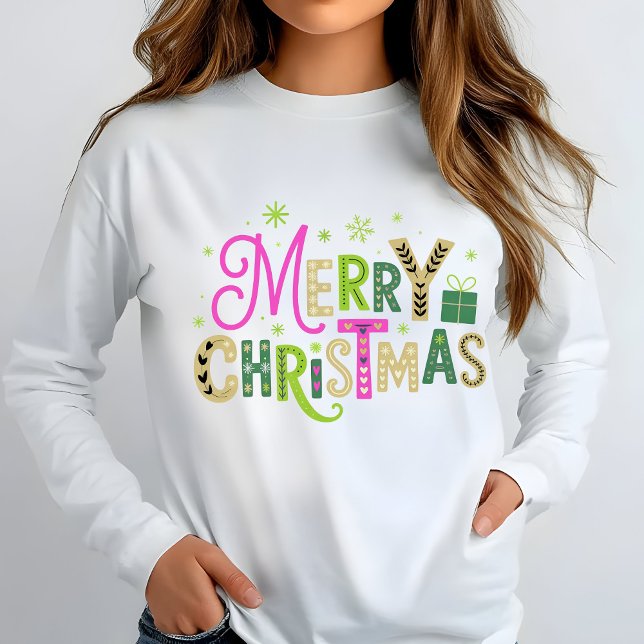 Merry och Bright God jul T Shirt (Merry Christmas Bright and Colorful Shirt)