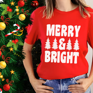Merry och Bright Gräs Träd Red Women's Jul T Shirt