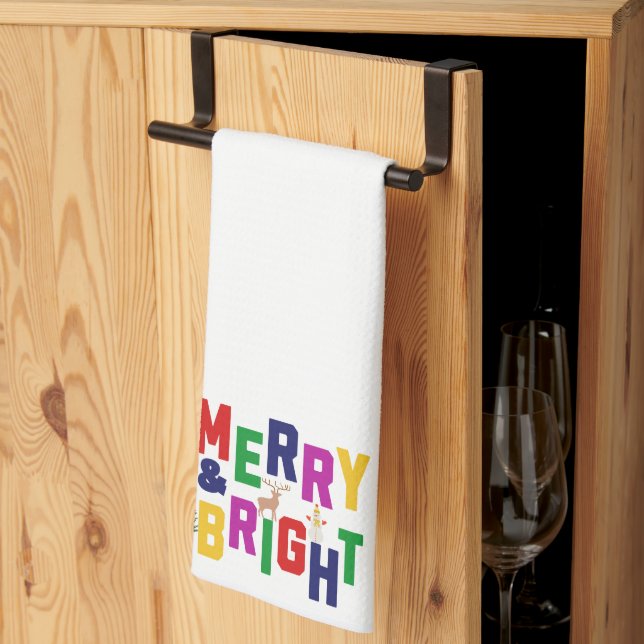 Merry och Bright Gräs Träd Reindeer Snögubbe Kökshandduk (Thirds Fold)