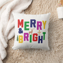 Merry och Bright Gräs Träd Reindeer Snögubbe Kudde