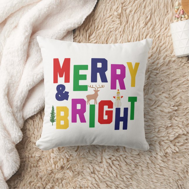 Merry och Bright Gräs Träd Reindeer Snögubbe Kudde (Filt)