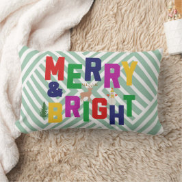 Merry och Bright Gräs Träd Reindeer Snögubbe Lumbarkudde