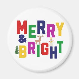 Merry och Bright Gräs Träd Reindeer Snögubbe Magnet