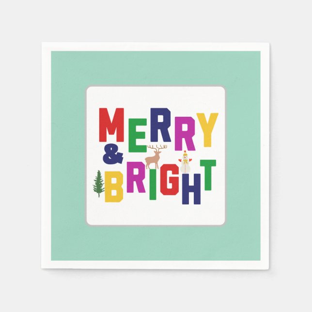 Merry och Bright Gräs Träd Reindeer Snögubbe Pappersservett (Framsidan)