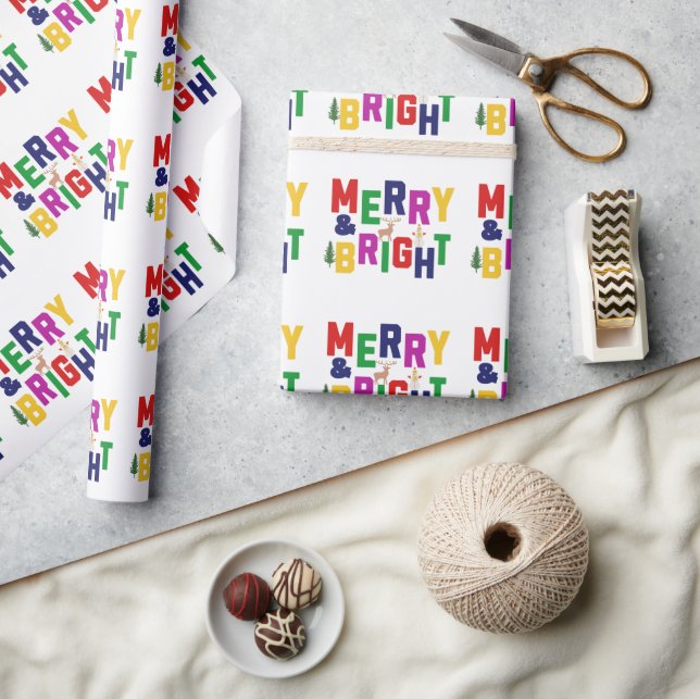 Merry och Bright Gräs Träd Reindeer Snögubbe Presentpapper (Hantverk)