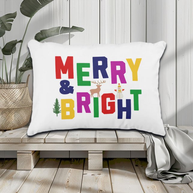 Merry och Bright Gräs Träd Reindeer Snögubbe Prydnadskudde (Skapare uppladdad)