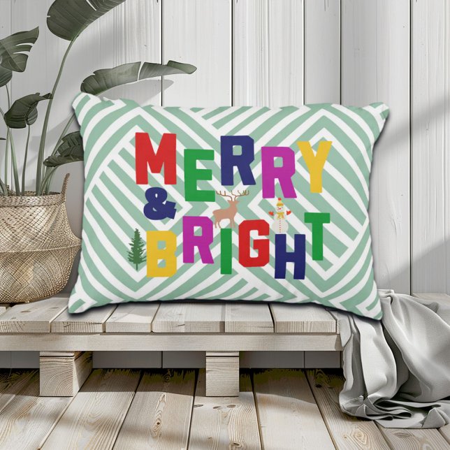 Merry och Bright Gräs Träd Reindeer Snögubbe Prydnadskudde (Skapare uppladdad)
