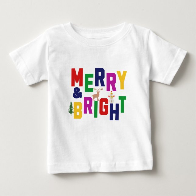 Merry och Bright Gräs Träd Reindeer Snögubbe T Shirt (Framsida)