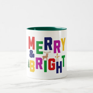 Merry och Bright Gräs Träd Reindeer Snögubbe Två-Tonad Mugg