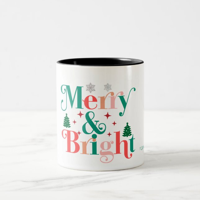 Merry och Bright Gräs Träd Snöflingor Två-Tonad Mugg (Center)