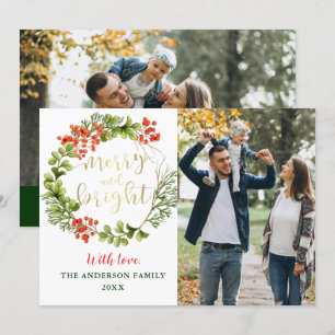 Merry och Bright Greenery Holly Wandeand 2 Photo Julkort