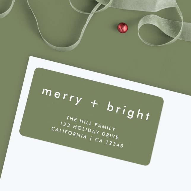 Merry och Bright | Gröntens Returadress jul Adressetikett (Personalize your envelopes with this stylish merry and bright label)
