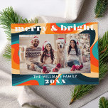 Merry och Bright Groovy Retro Photo Julkort<br><div class="desc">Fokortet Merry and Bright Groovy Retro Photo Helgdag Card</div>