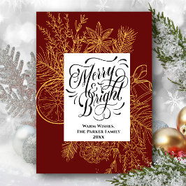 Merry och Bright Guld Citrus Gräs Träd Bough Red Julkort