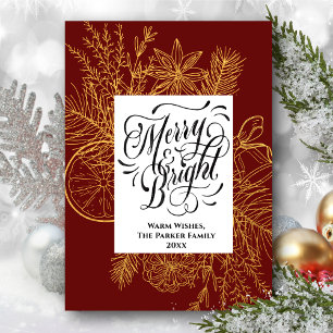 Merry och Bright Guld Citrus Gräs Träd Bough Red Julkort