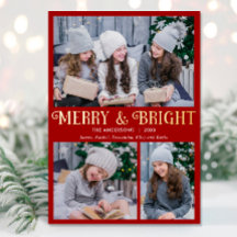 Merry och Bright guld foil röd tre foto