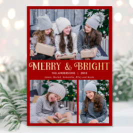 Merry och Bright guld foil röd tre foto