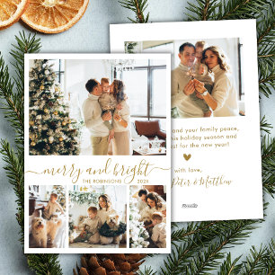 Merry och Bright Guld Script 4 Photo jul Julkort