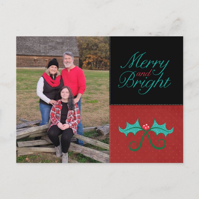 Merry och Bright Helgdag Photo Postcard Helg Vykort (Framsida)