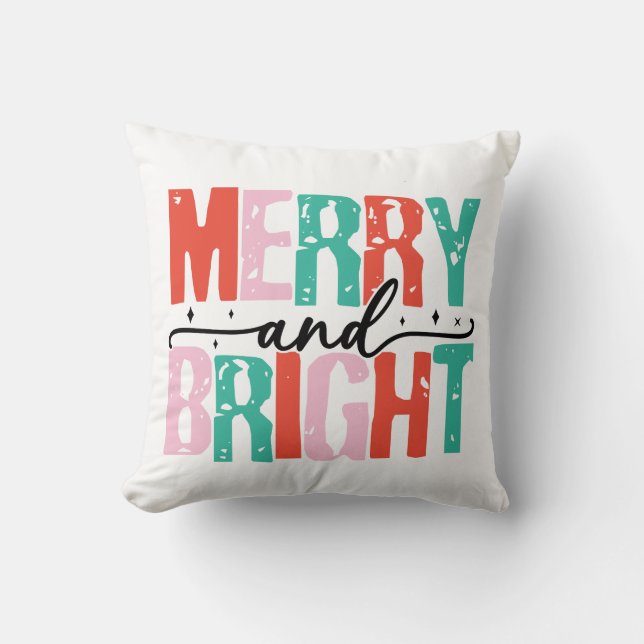 Merry och Bright Helgdag Pillow Kudde (Framsida)