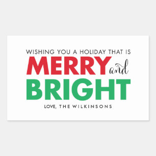 Merry och Bright Helgdag Sticker Rektangulärt Klistermärke