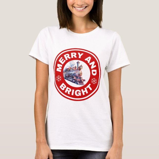 Merry och Bright Helgdag Tåg T Shirt (Framsida)