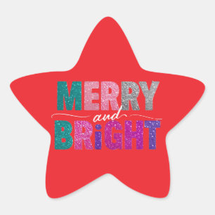 Merry och Bright jul Glitter Shirt Stjärnformat Klistermärke