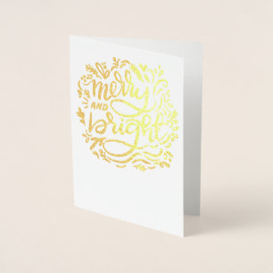 Merry och Bright jul Handlettered Golden Folierat Kort