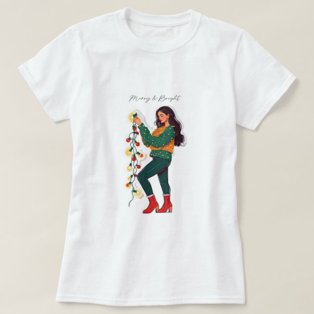 Merry och Bright jul Ljus Shirt T Shirt (Design framsida)