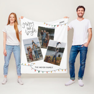 Merry och Bright jul Ljus Tre foto Fleecefilt