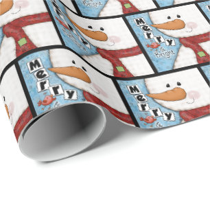 Merry och Bright jul Snögubbe och Red Bird Presentpapper
