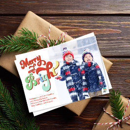 Merry och Bright jul två foto Julkort