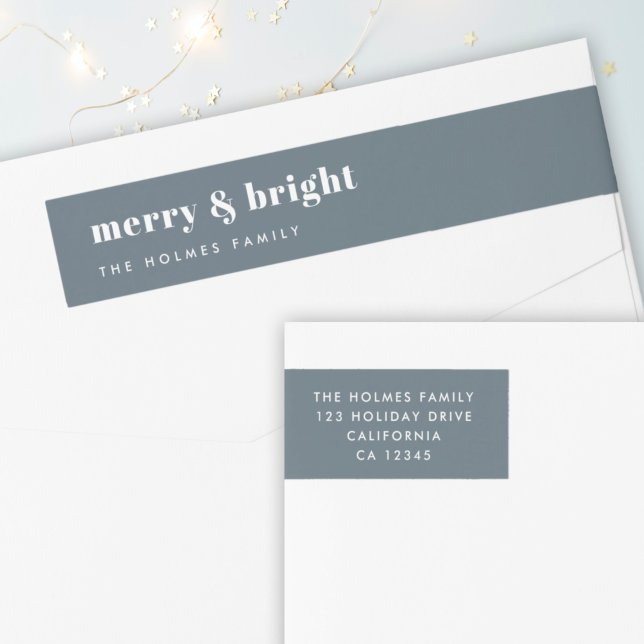 Merry och Bright | Julafton Dusky Smoke Blue Etikettband (Skapare uppladdad)